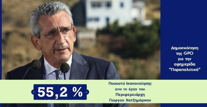 GPO: Στο 55,2%  η ικανοποίηση από το έργο του Περιφερειάρχη, Γιώργου Χατζημάρκου, στο Νότιο Αιγαίο
