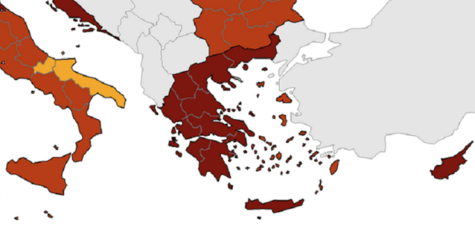 Κορωνοϊός - Χάρτης ECDC: Παραμένει στο βαθύ κόκκινο το μεγαλύτερο μέρος της Ελλάδα