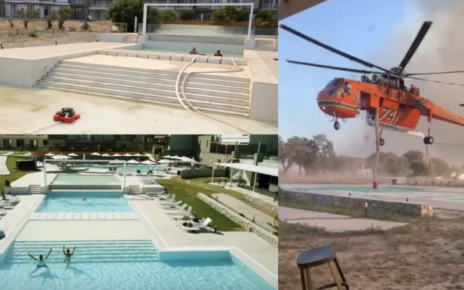 Ρόδος: Ελικόπτερο της πυροσβεστικής «στραγγίζει» πισίνες για να πάρει νερό